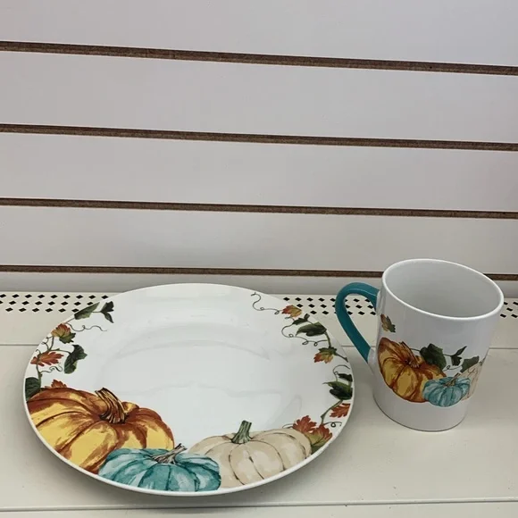 Royal Norfolk Stoneware Pumpkin Dinner Plates, 10.5 in. Thanksgiving themed - Picture 3 of 16